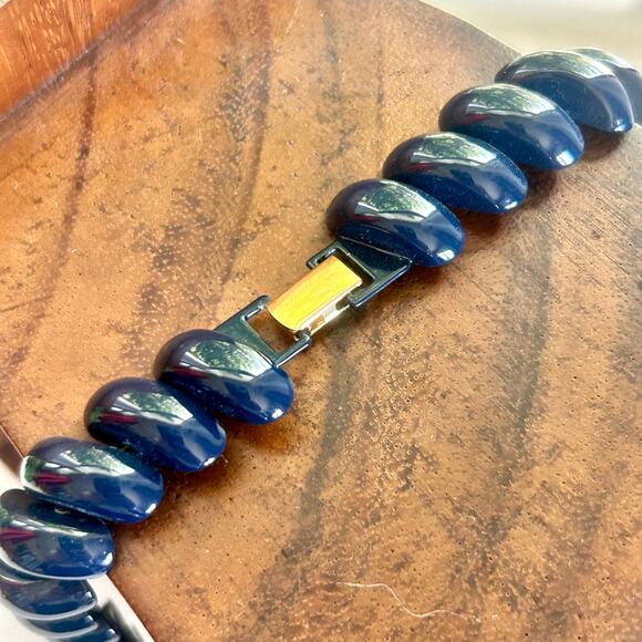 Vintage Napier Navy Blue Spiral Bead Choker Necklace, 80s Statement Jewelry - Picture 13 of 13